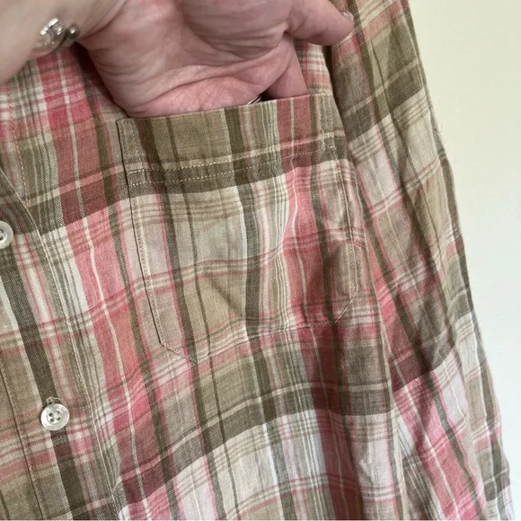 Lauren Ralph Lauren Pink Olive Plaid Linen Shirt – Size 2X Button-Up Top - Picture 3 of 9